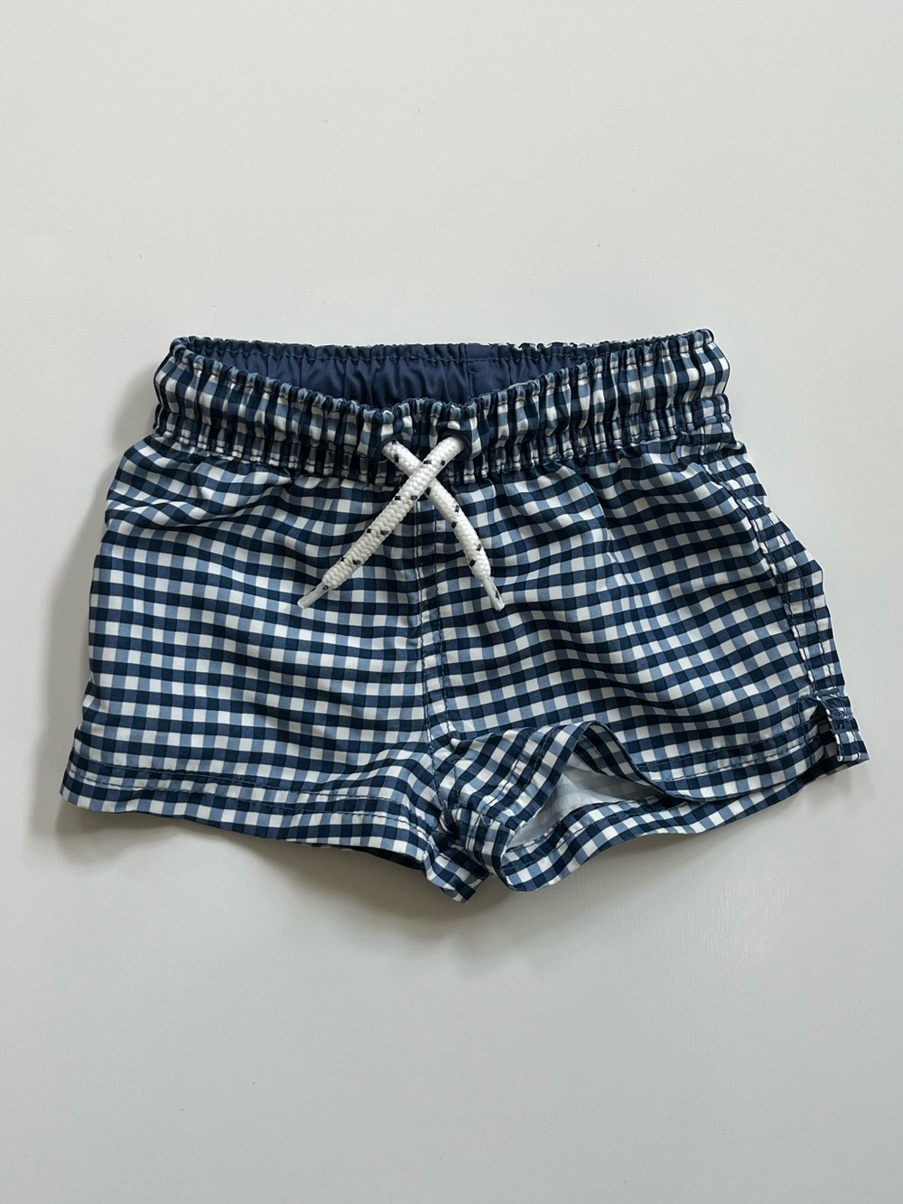 Baby Boy Navy Gingham Swim Trunks
